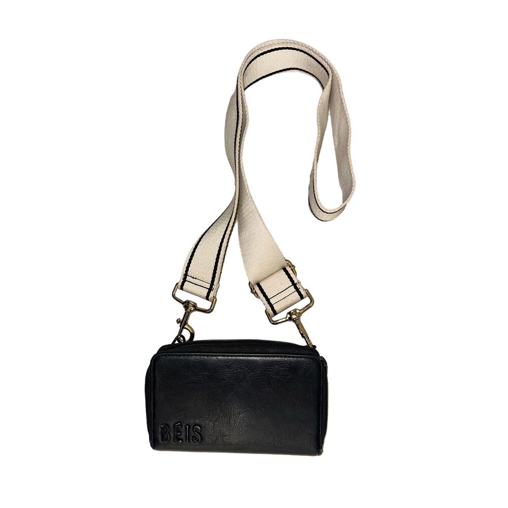 Beis Women's‎ travel wallet black leather with strap